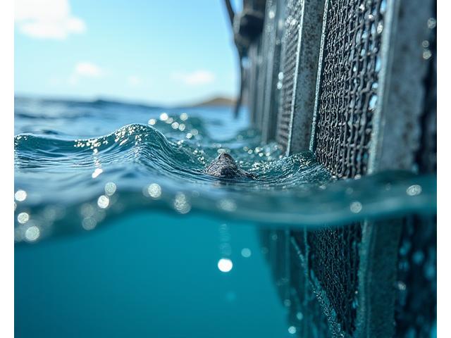 Close-up of a fishing net featuring an escape panel, allowing juvenile fish or non-target species to leave freely.