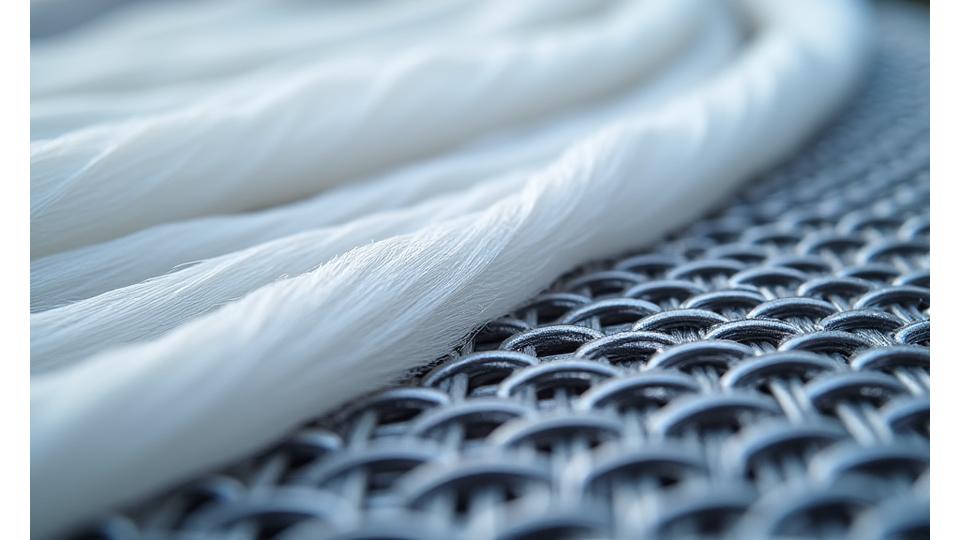 Close-up of advanced marine-grade textile or metal alloy, showing its intricate, durable structure under magnification.