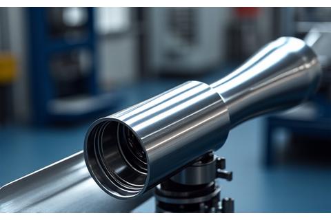 A highly polished, precision-engineered propeller shaft ready for installation, highlighting smooth finish and intricate details.